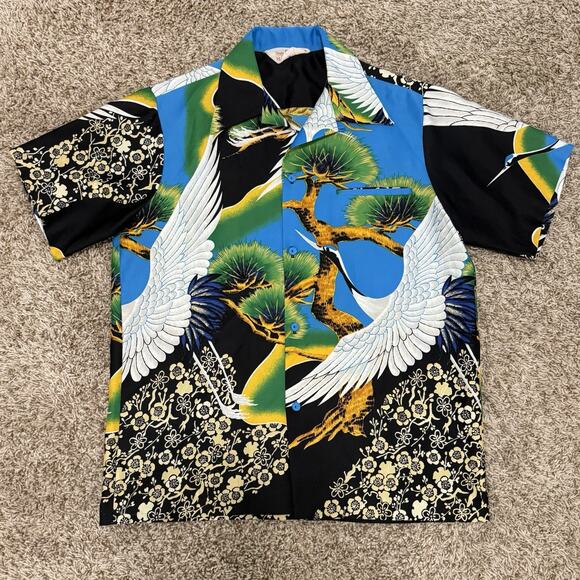 Sears Other - RARE Vintage 70’s Sears Hawaiian Japanese Cranes Button Up Camp Shirt Men Size L